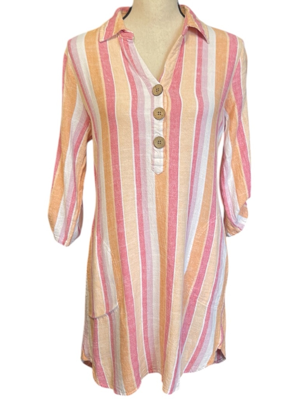 Marissa Olivia Stripe Linen Blend Shift Dress Cover Up Beach Summer Resort wear